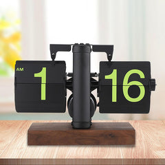 Retro Digital Automatic Flip Desk Clock (Black) Walnut Base