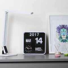 Flip Calendar Clock — Square Silent Quartz Wall & Desk