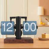 Retro Digital Automatic Flip Desk Clock (Blue) Walnut Base