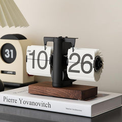 Retro Digital Automatic Flip Desk Clock (White) Walnut Base