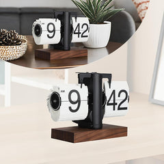 Retro Digital Automatic Flip Desk Clock (White) Walnut Base