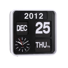 Flip Calendar Clock — Square Silent Quartz Wall & Desk