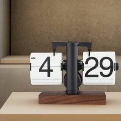 Retro Digital Automatic Flip Desk Clock (White) Walnut Base