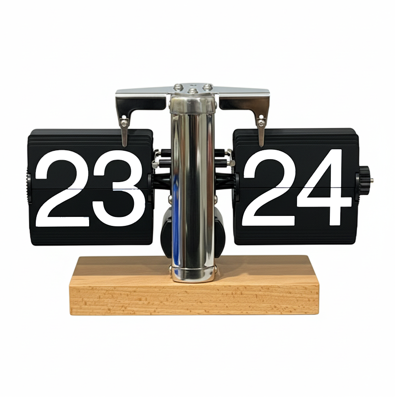 24-Hour Retro Flip Desk Clock — Full-Day Display, Silent Quartz