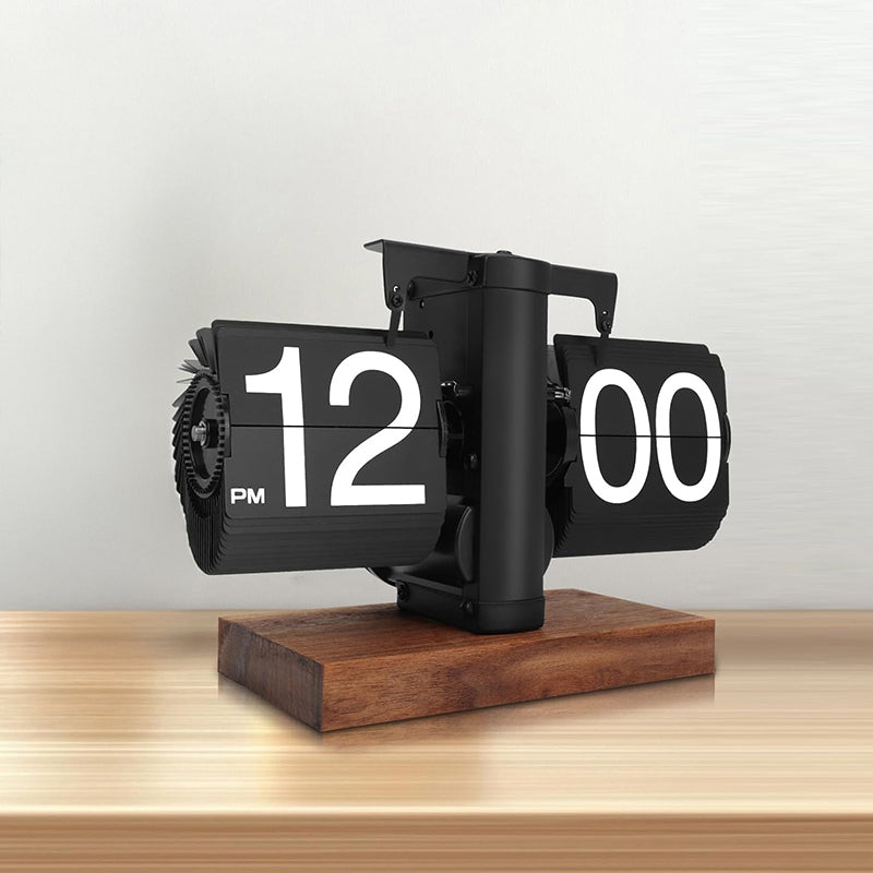 Retro Digital Automatic Flip Desk Clock Black Walnut Base