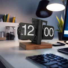 Retro Digital Automatic Flip Desk Clock Black Walnut Base