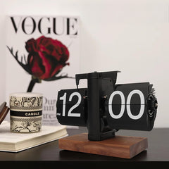 Retro Digital Automatic Flip Desk Clock Black Walnut Base