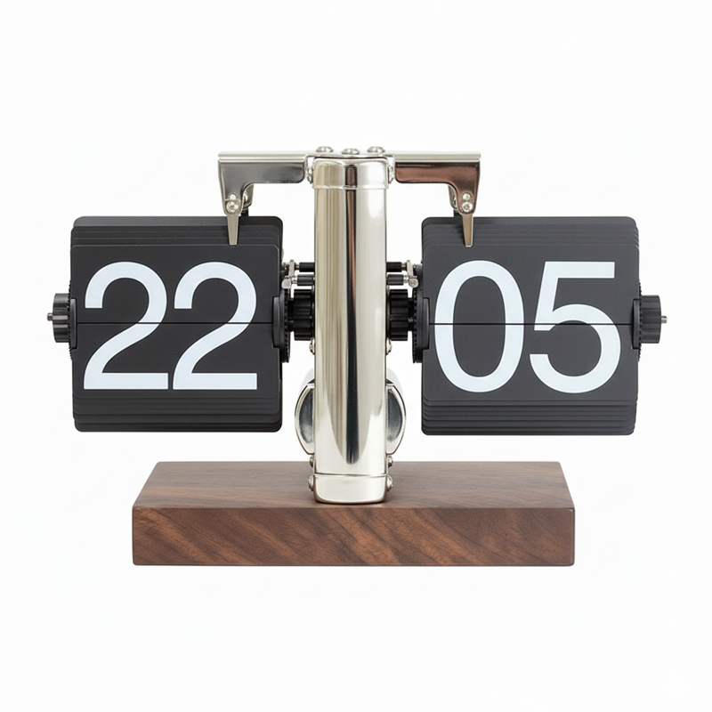 24-Hour Retro Flip Desk Clock — Full-Day Display, Silent Quartz